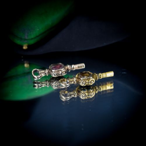 fig 1. Two Antique Amethyst Citrine and Bloodstone Gold Watch Key Fob Pendant Charms
