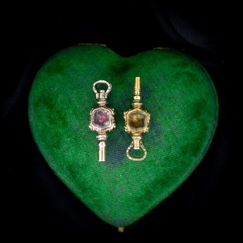 fig 2. Two Antique Amethyst Citrine and Bloodstone Gold Watch Key Fob Pendant Charms