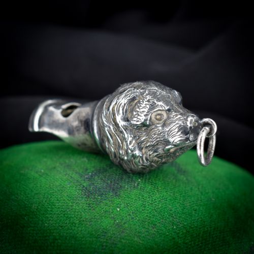 Antique Sterling Silver Novelty Dog Whistle Pendant