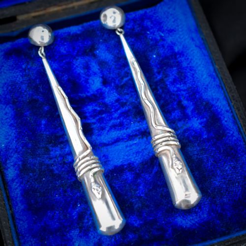 Vintage Sterling Silver Snake Serpent Torpedo Earrings