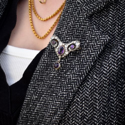 fig 1. Antique Amethyst and Paste Sterling Silver Brooch Pin