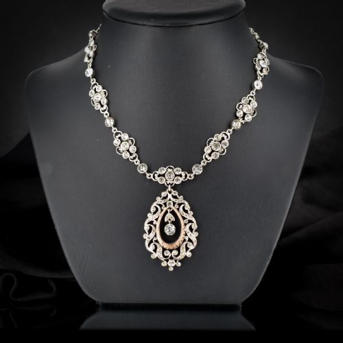Antique Victorian Old Cut Paste Silver Riviere Necklace
