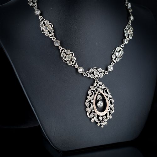 fig 2. Antique Victorian Old Cut Paste Silver Riviere Necklace