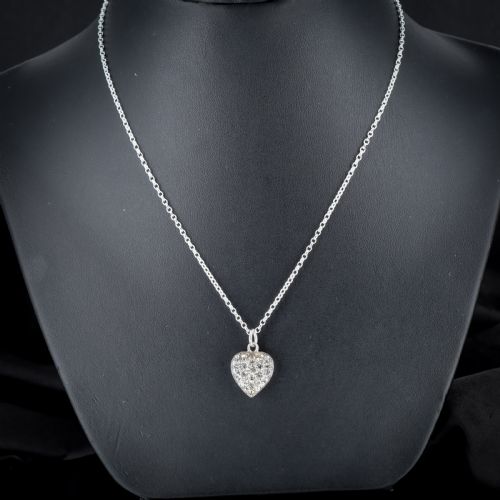 fig 1. Antique Old Cut Paste Sterling Silver Puffy Heart Pendant and Chain Necklace