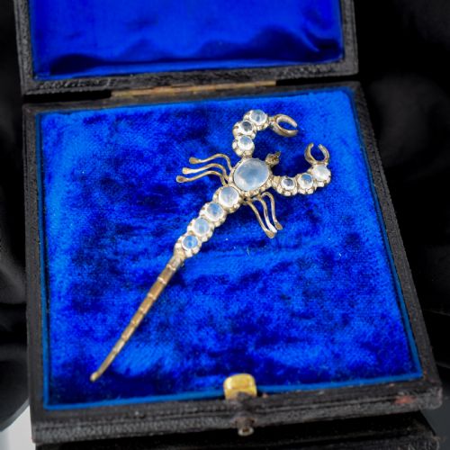 Antique Edwardian Moonstone Scorpion Brooch Pin