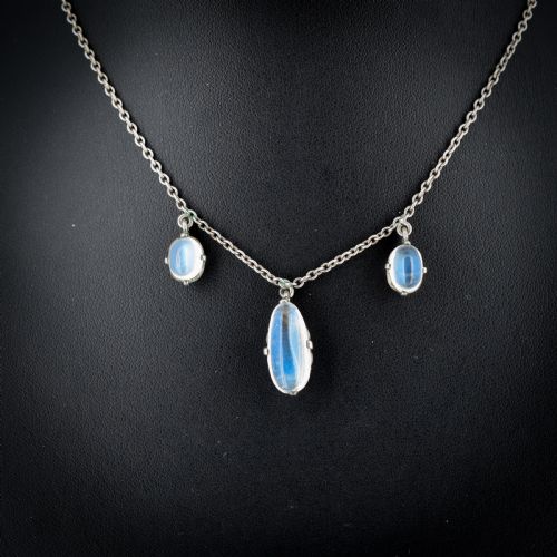 Antique Moonstone Sterling Silver 20" Necklace Edwardian Victorian