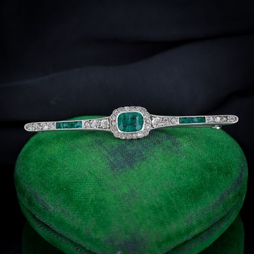 fig 1. Antique Art Deco Emerald Paste Silver Bar Brooch Pin