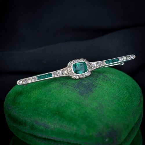 fig 2. Antique Art Deco Emerald Paste Silver Bar Brooch Pin