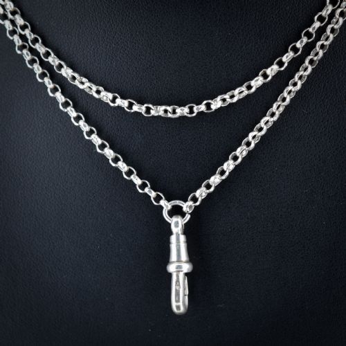 fig 1. Antique Sterling Silver Long Faceted Guard Chain Necklace 56