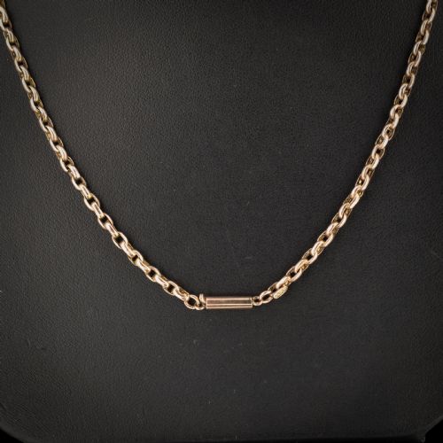 Antique Victorian 9ct Gold Faceted Link Chain Necklace with Barrel Clasp 18.5"