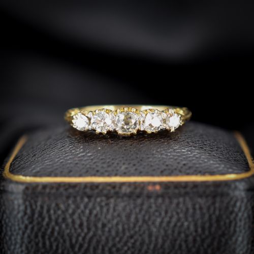 Antique Victorian Old Cut Diamond Five Stone 18ct Yellow Gold Scroll Ring