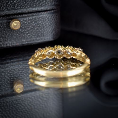 fig 2. Antique Victorian Old Cut Diamond Five Stone 18ct Yellow Gold Scroll Ring
