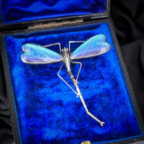 Antique Silver Butterfly Wing Dragonfly Brooch