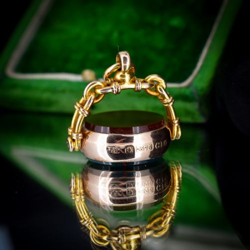 fig 2. Antique Bloodstone and Carnelian 9ct Gold Spinning Swivel Fob Pendant Dated 1902
