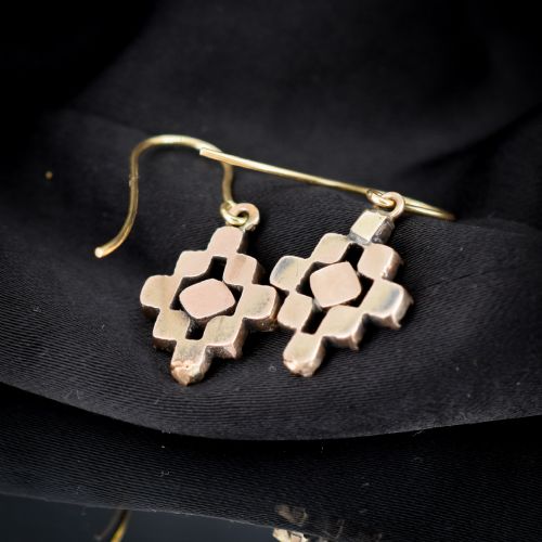fig 1. Antique Georgian Flat Cut Garnet and Pearl 9ct Gold Drop Earrings