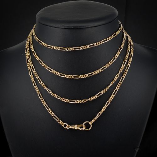 Antique Figaro Long Guard Muff Chain Necklace with Dog Clip 55"
