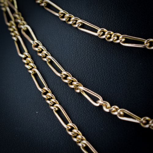 fig 1. Antique Figaro Long Guard Muff Chain Necklace with Dog Clip 55