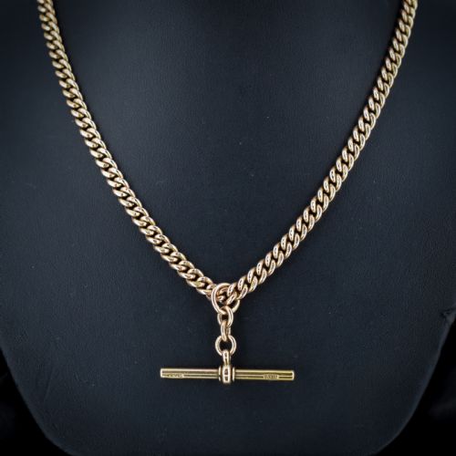 fig 1. Antique 9ct Gold Double Dog Clip Albert Watch Chain Necklace 17