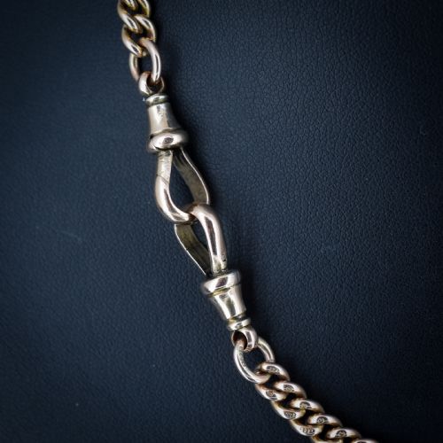 fig 2. Antique 9ct Gold Double Dog Clip Albert Watch Chain Necklace 17