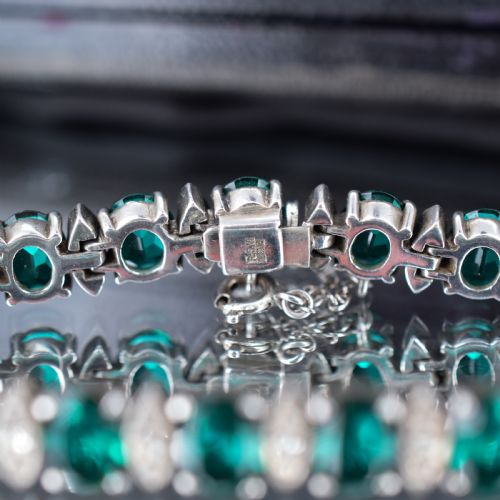 fig 1. Vintage Green Paste Silver Tennis Line Bracelet 6.75