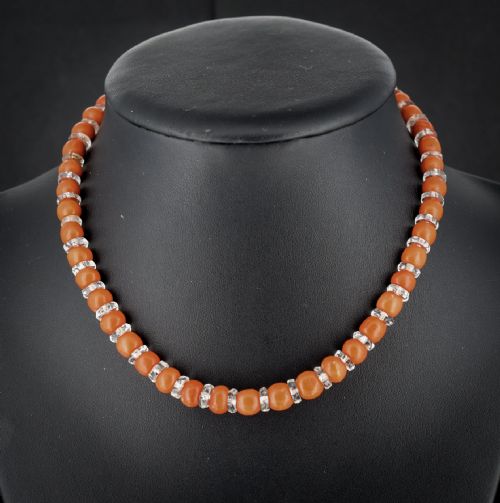 Antique Natural Coral and Rock Crystal Short Beaded Necklace