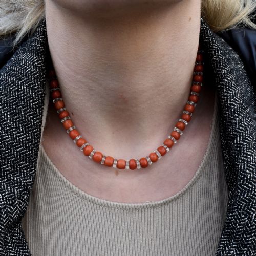 fig 2. Antique Natural Coral and Rock Crystal Short Beaded Necklace