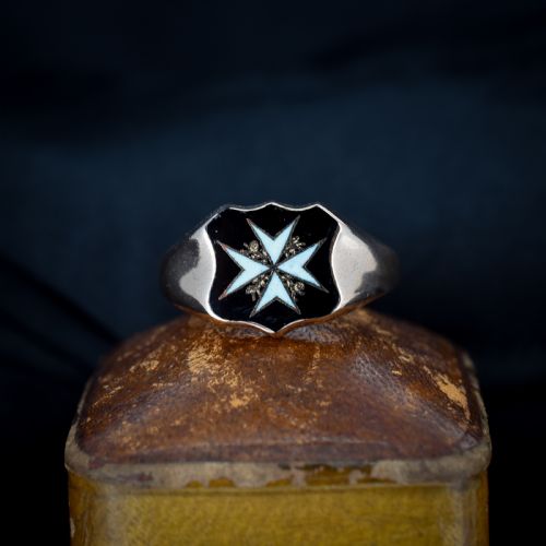 Vintage  9ct Gold Enamel Cross Signet Ring | Birmingham 1929