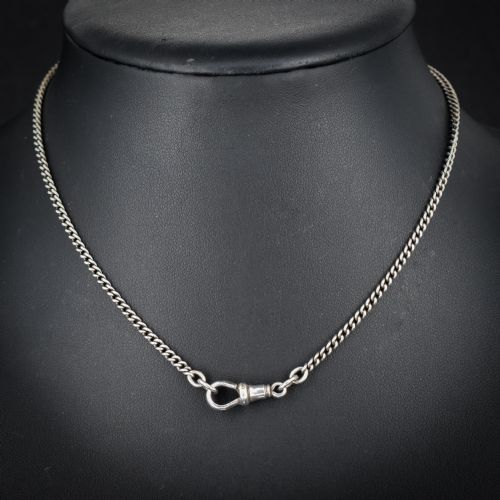 Antique Sterling Silver Curb Link Chain Necklace with Dog Clip – 14.5?