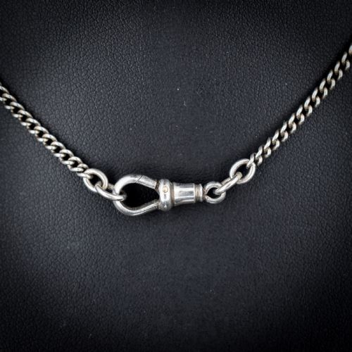fig 1. Antique Sterling Silver Curb Link Chain Necklace with Dog Clip – 14.5?