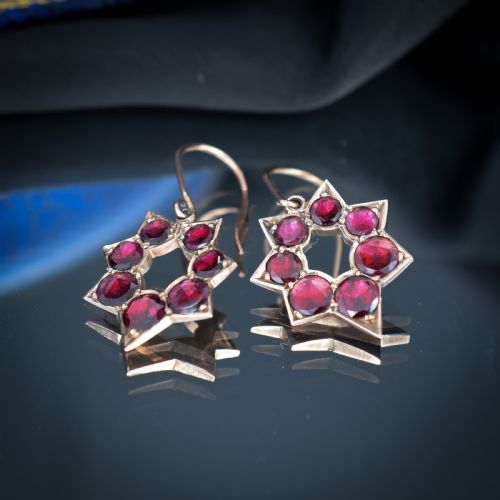 ANTIQUE GEORGIAN FLAT CUT GARNET 9CT GOLD STAR EARRINGS - ADDITIONAL PHOTO 2
