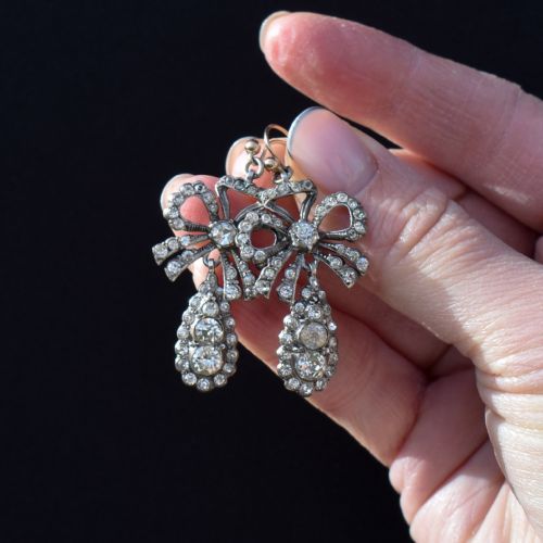 ANTIQUE VICTORIAN PASTE BOW PENDELOQUE DROP EARRINGS - ADDITIONAL PHOTO 7