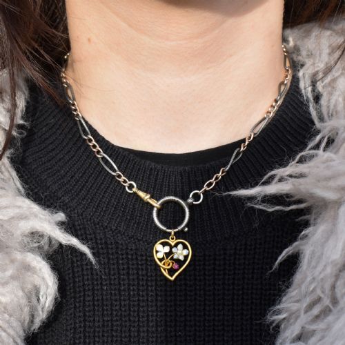 fig 1. Antique Art Nouveau Gold Ruby Pearl and Enamel Floral Heart Pendant