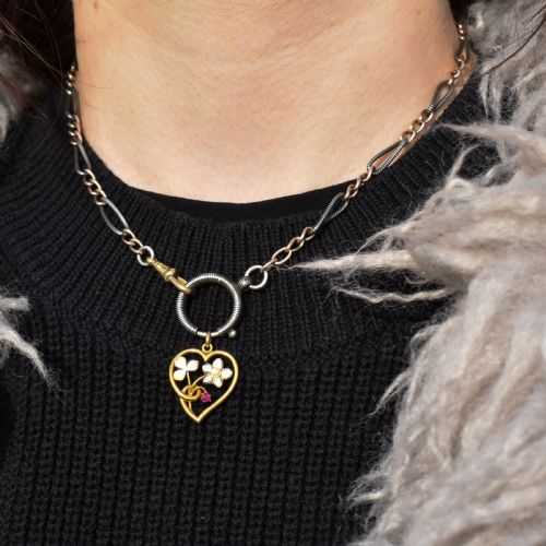 fig 2. Antique Art Nouveau Gold Ruby Pearl and Enamel Floral Heart Pendant