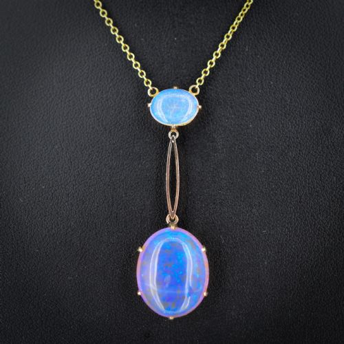 fig 2. Antique Edwardian Opal Drop 9ct Gold Pendant Necklace | 16