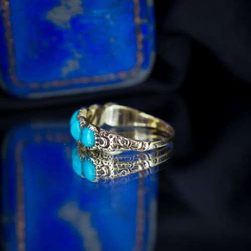 ANTIQUE GEORGIAN 15CT GOLD TURQUOISE FIVE STONE RING - ADDITIONAL PHOTO 5