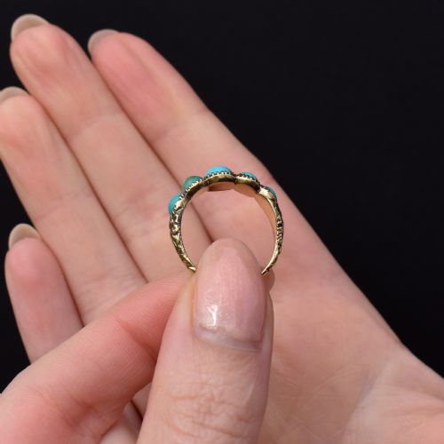 ANTIQUE GEORGIAN 15CT GOLD TURQUOISE FIVE STONE RING - ADDITIONAL PHOTO 10