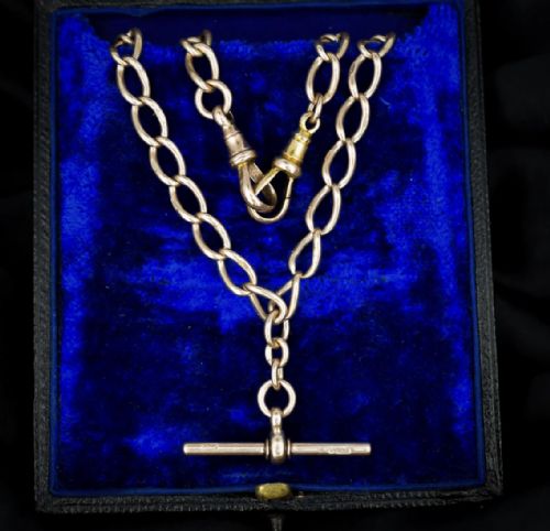 ANTIQUE 9CT GOLD OVAL LINK ALBERT WATCH CHAIN NECKLACE 145 CHESTER 1898