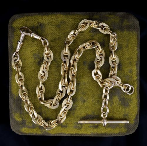 ANTIQUE 15CT YELLOW GOLD FANCY LINK ALBERT WATCH CHAIN NECKLACE 15