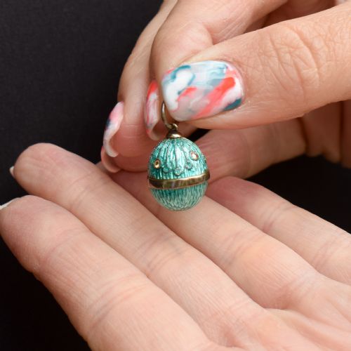 VINTAGE SILVER BLUE ENAMEL EGG CHARM PENDANT - ADDITIONAL PHOTO 4