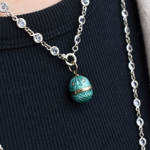 VINTAGE SILVER BLUE ENAMEL EGG CHARM PENDANT - ADDITIONAL PHOTO 7