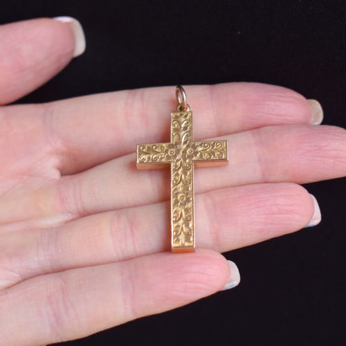 ANTIQUE ENGRAVED 9CT FLORAL ENGRAVED CROSS PENDANT CHESTER 1911 - ADDITIONAL PHOTO 8