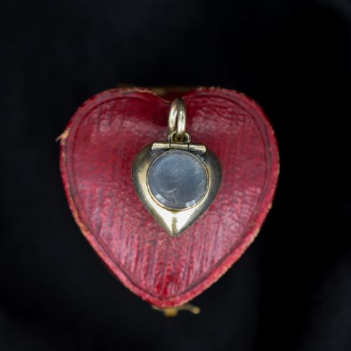 ANTIQUE TURQUOISE FORGETMENOT GOLD HEART LOCKET PENDANT - ADDITIONAL PHOTO 4