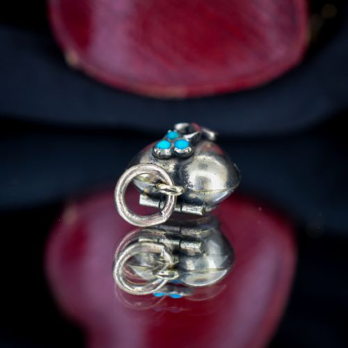 ANTIQUE TURQUOISE FORGETMENOT GOLD HEART LOCKET PENDANT - ADDITIONAL PHOTO 6