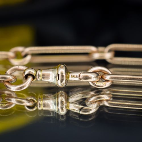 fig 2. Antique '1899' 9ct Gold Trombone Link Albert Chain Necklace with Dog Clip and T-bar | 13.75
