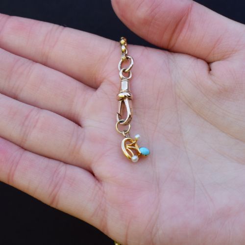 ANTIQUE TURQUOISE AND PEARL FLOWER 15CT GOLD CHARM PENDANT - ADDITIONAL PHOTO 3