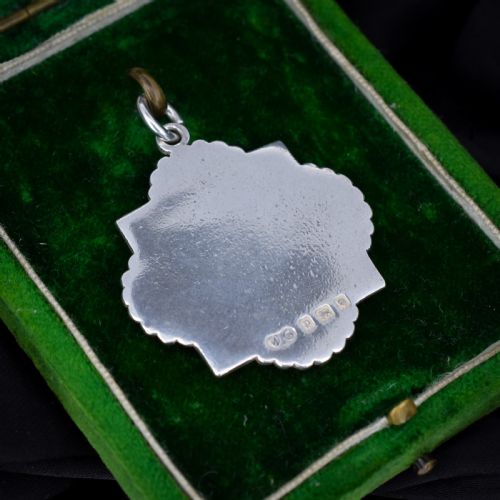 ART DECO HEAVY SILVER FLORAL FOB MEDAL MEDALLION PENDANT DATED 1930 - ADDITIONAL PHOTO 3