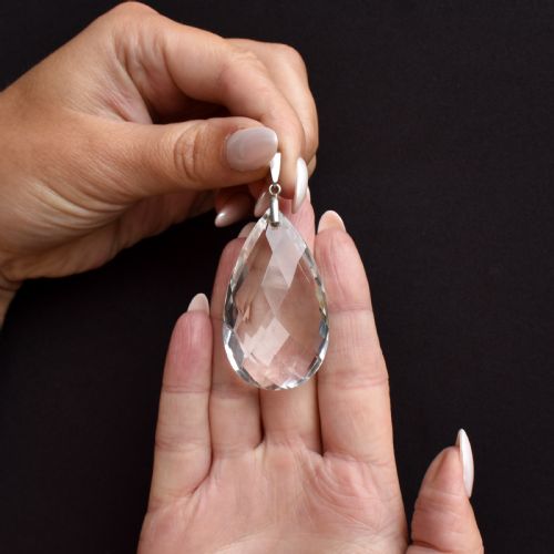 ART DECO 7594CT ROCK CRYSTAL LARGE STERLING SILVER DROP PENDANT - ADDITIONAL PHOTO 1