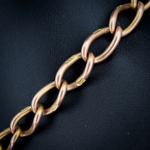 ANTIQUE CHESTER '1919' 9CT GOLD OVAL LINK WITH DOUBLE DOG CLIP ALBERT WATCH CHAIN NECKLACE 145 - ADDITIONAL PHOTO 1