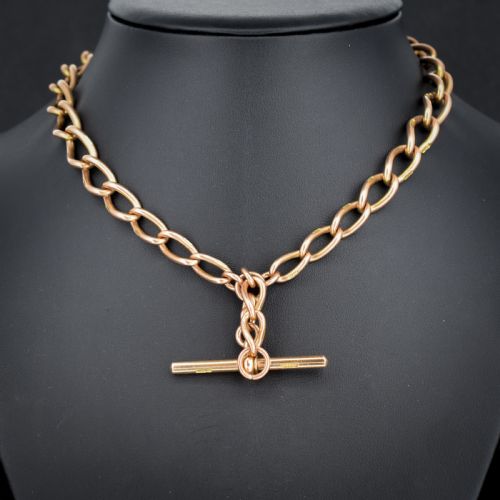 ANTIQUE CHESTER '1919' 9CT GOLD OVAL LINK WITH DOUBLE DOG CLIP ALBERT WATCH CHAIN NECKLACE 145 - ADDITIONAL PHOTO 3
