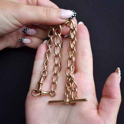 ANTIQUE CHESTER '1919' 9CT GOLD OVAL LINK WITH DOUBLE DOG CLIP ALBERT WATCH CHAIN NECKLACE 145 - ADDITIONAL PHOTO 9